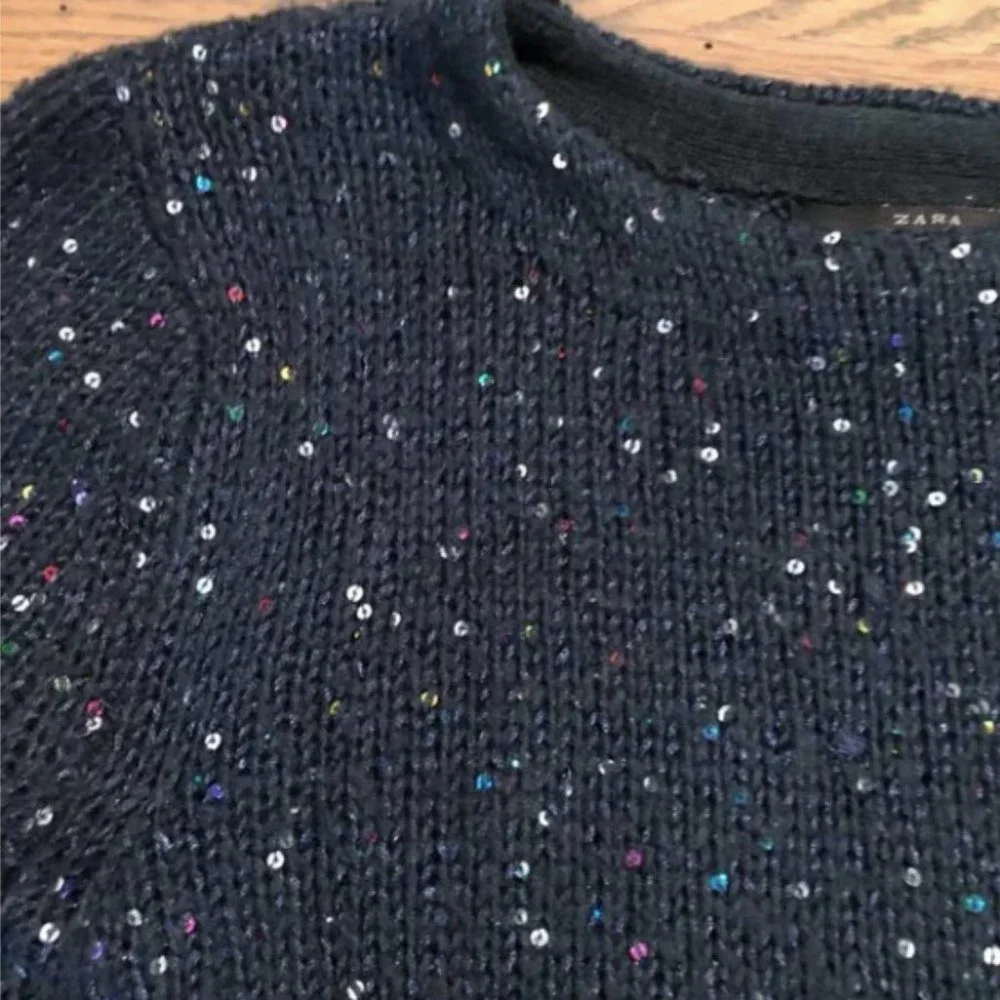 Zara Blue Trafaluc Knit Sweater Sequins Size S QT - Picture 4 of 7